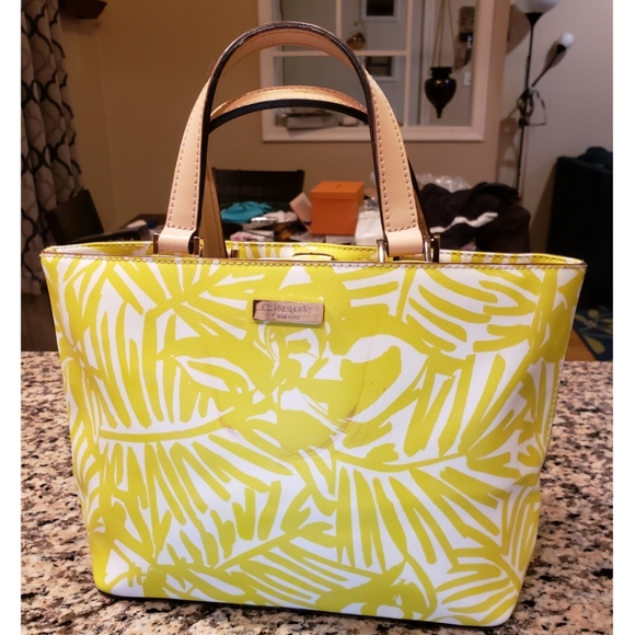 EUC Auth Kate Spade Citron Yellow Printed Tote!